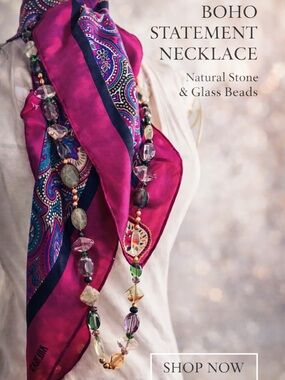 Boho Statement Necklace Natural Stone & Glass Beaded Long Necklace